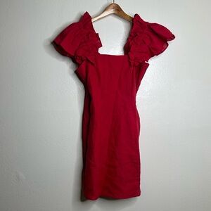NWT NEW Inclan Studio Red Linen Ruffle Fresca Dress Size 4